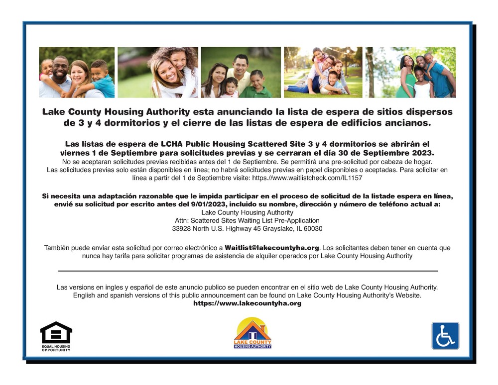 flyer in Spanish with variety of family pictures