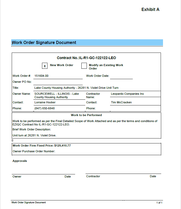 Violet Townhomes Work Order from Leopardo